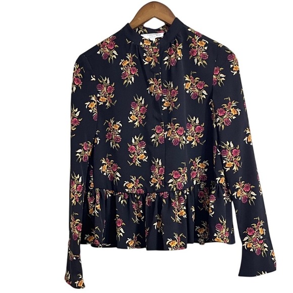 Thakoon Tops - Thakoon Collective Floral Ruffle Blouse Long Sleeve Top Black Size 0
